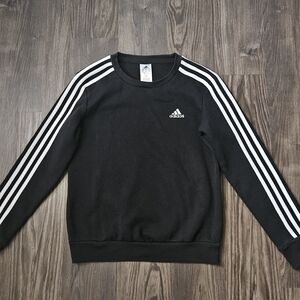 Adidas Black Crewneck Sweatshirt with White Three-Stripe Sleeves